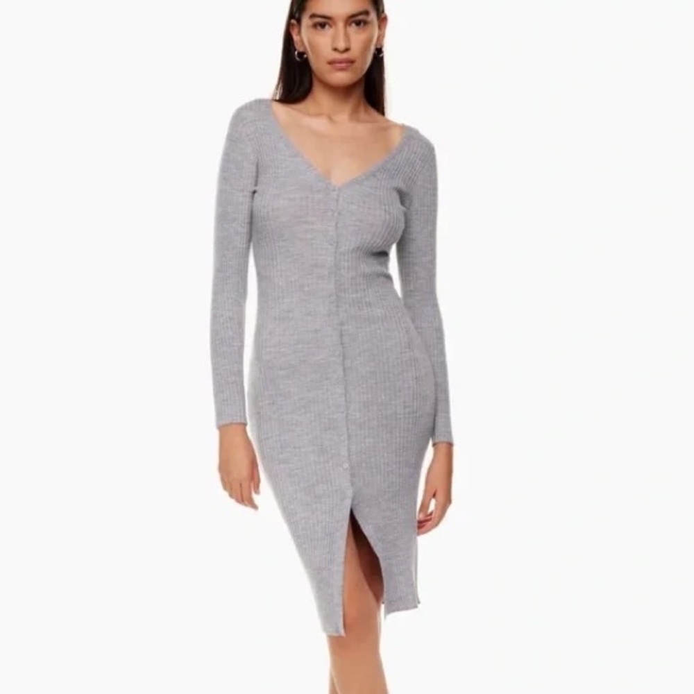 NWT The Group by Babaton Avalon Gray Ribbed Knit Button-Down Dress